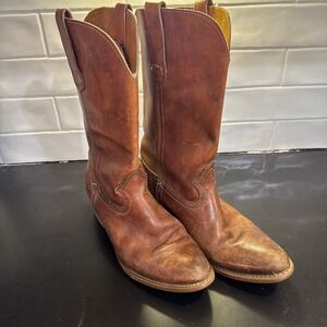 Vintage Leather Cowboy Boots Mens 10 D ? Brown Western Pointed Toe